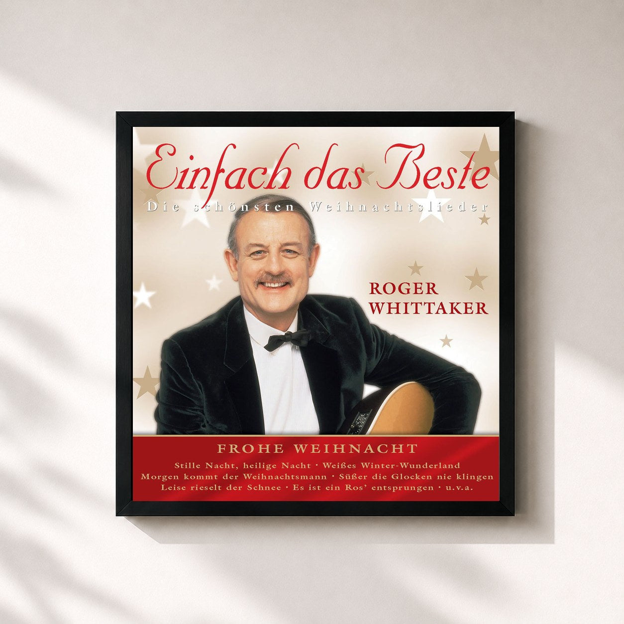 #noir Tableau carré de l'album Frohe Weihnacht de Roger Whittaker, cadre noir 32x32 cm