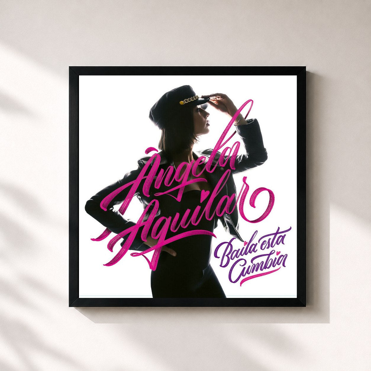 #noir Tableau carré de l'album Baila Esta Cumbia de Angela Aguilar, cadre noir 32x32 cm