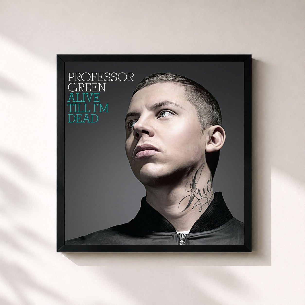 #noir Tableau carré de l'album Alive Till I'm Dead de Professor Green, cadre noir 32x32 cm