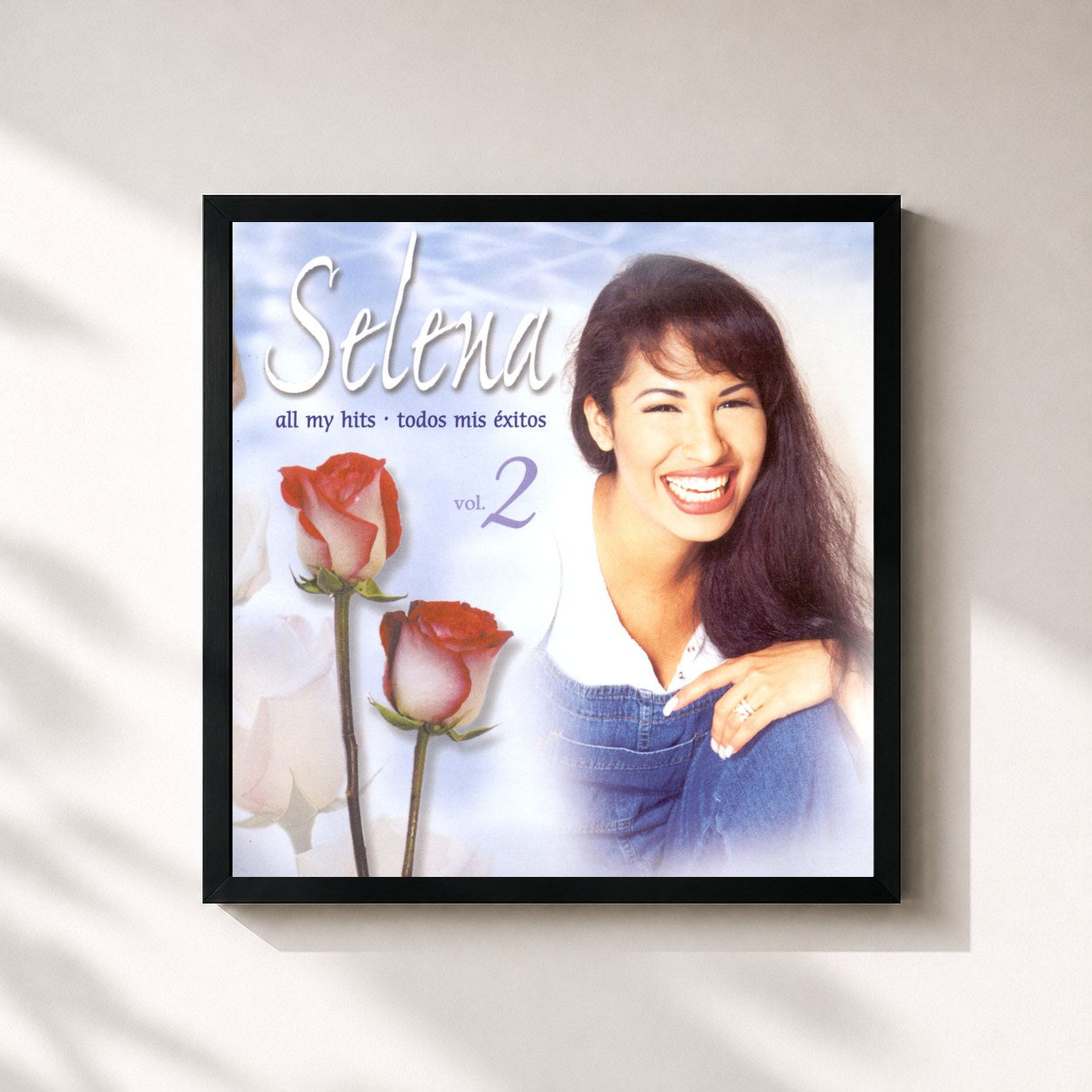 #noir Tableau carré de l'album Todos Mis Exitos (Vol. 2) de Selena, cadre noir 32x32 cm