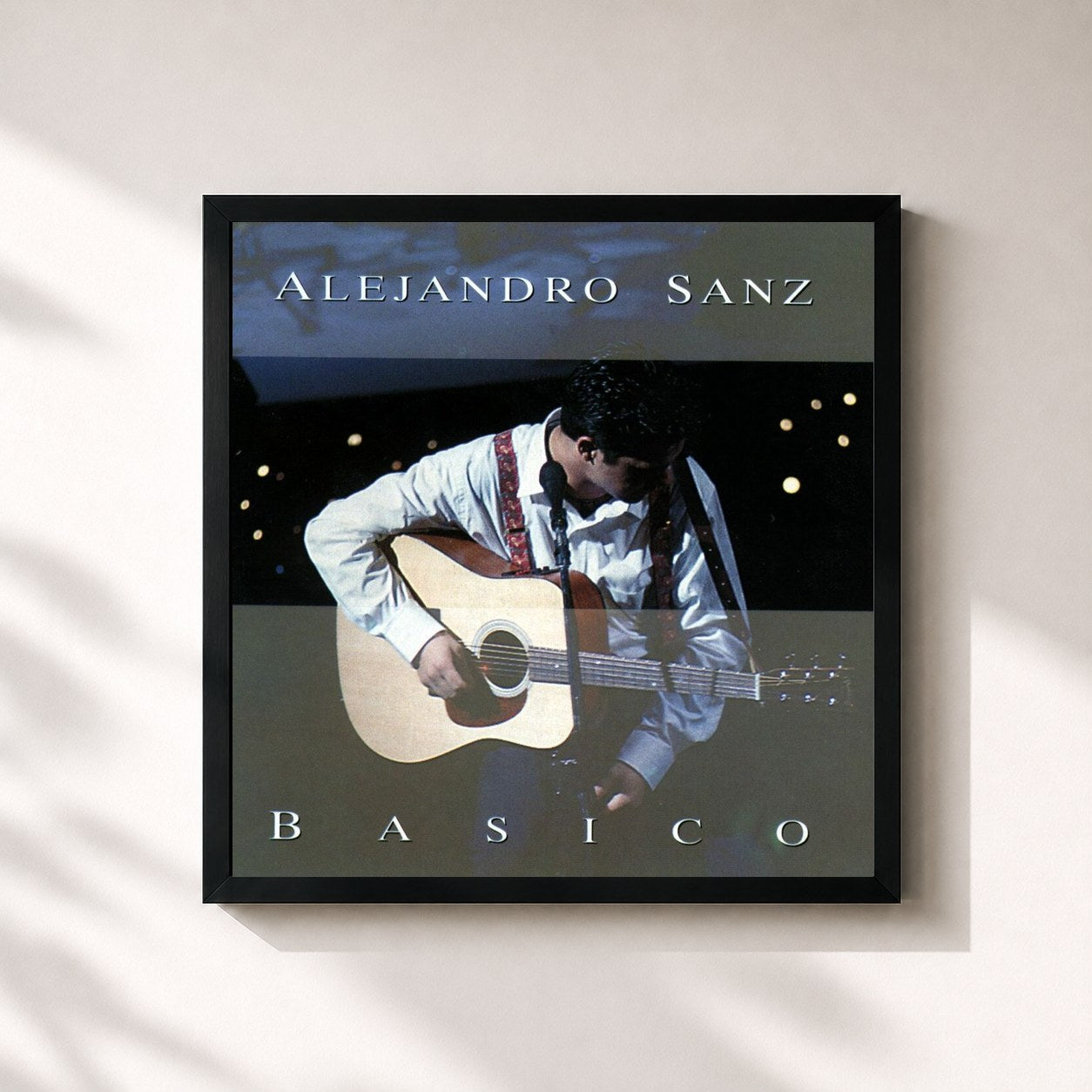 #noir Tableau carré de l'album Basico de Alejandro Sanz, cadre noir 32x32 cm