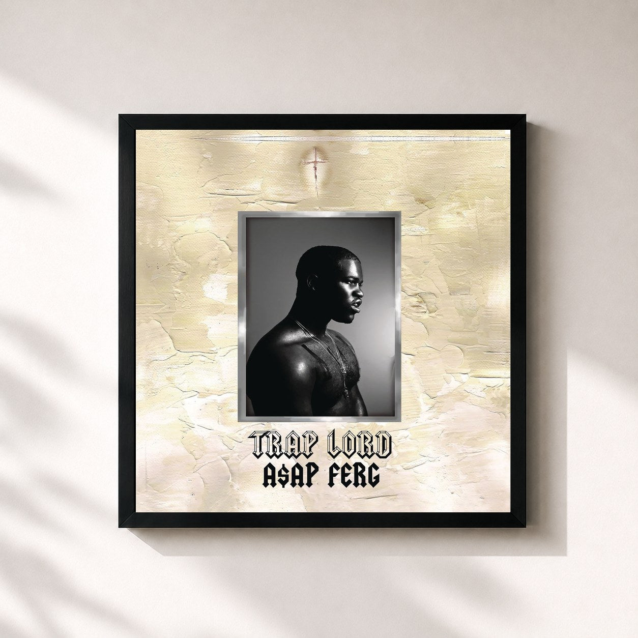 #noir Tableau carré de l'album Trap Lord de A$AP Ferg, cadre noir 32x32 cm