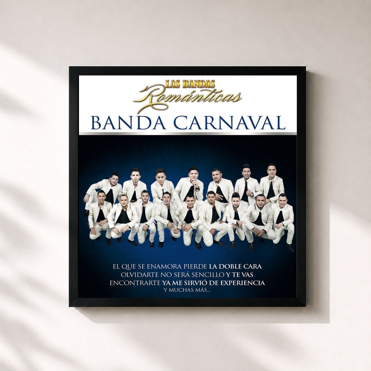 #noir Tableau carré de l'album Las Bandas Románticas de Banda Carnaval, cadre noir 32x32 cm