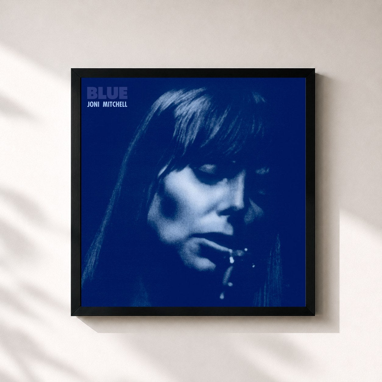 #noir Tableau carré de l'album Blue de Joni Mitchell, cadre noir 32x32 cm