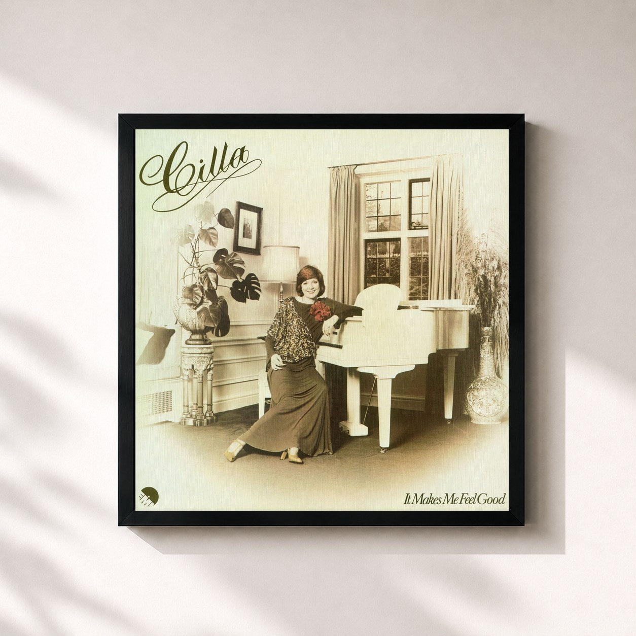 #noir Tableau carré de l'album It Makes Me Feel Good de Cilla Black, cadre noir 32x32 cm