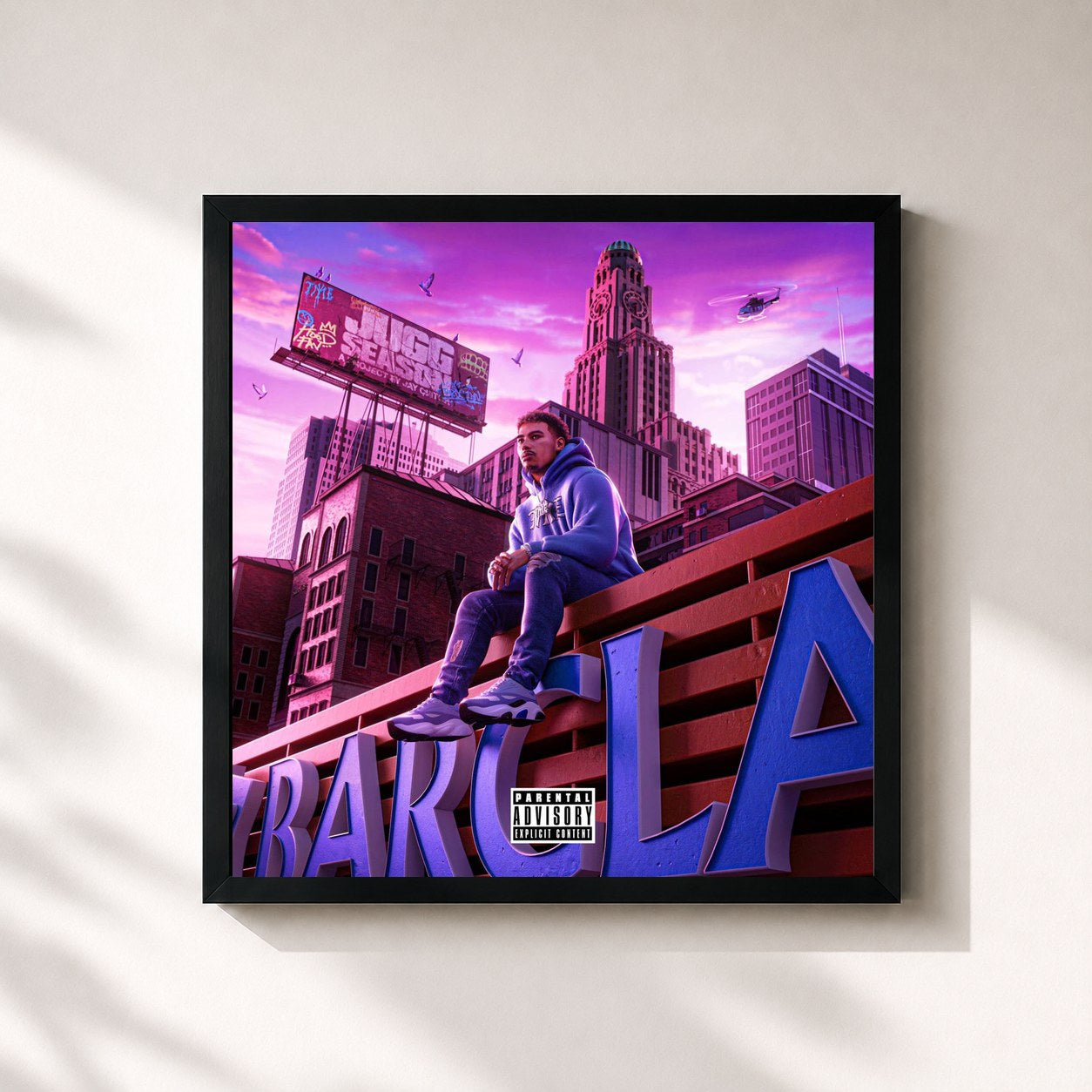 #noir Tableau carré de l'album Jugg Season de Jay Critch, cadre noir 32x32 cm
