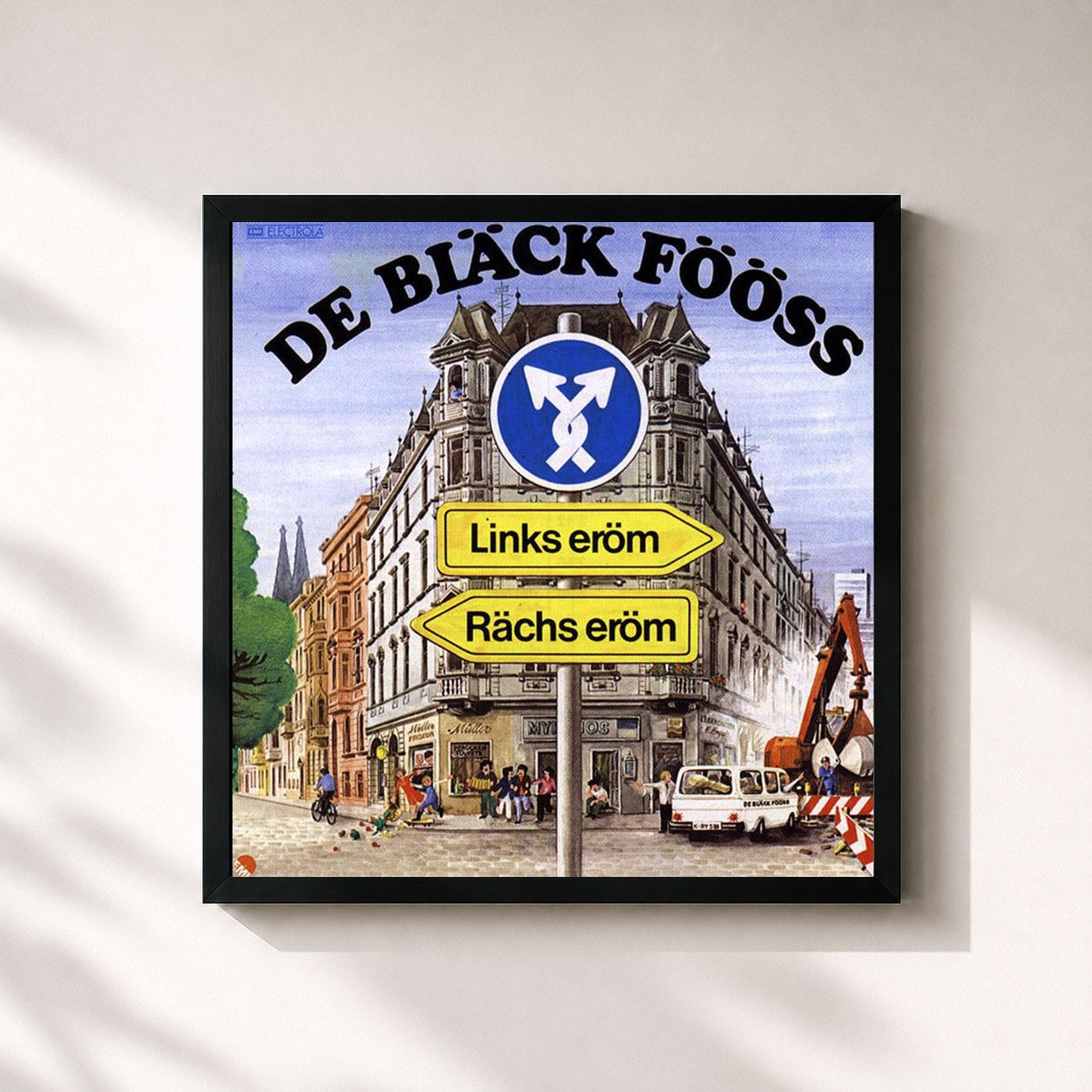 #noir Tableau carré de l'album Links Eröm - Rächs Eröm de Bläck Fööss, cadre noir 32x32 cm