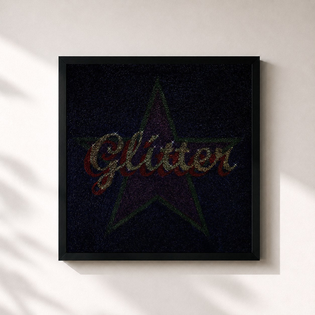 #noir Tableau carré de l'album Glitter de Gary Glitter, cadre noir 32x32 cm