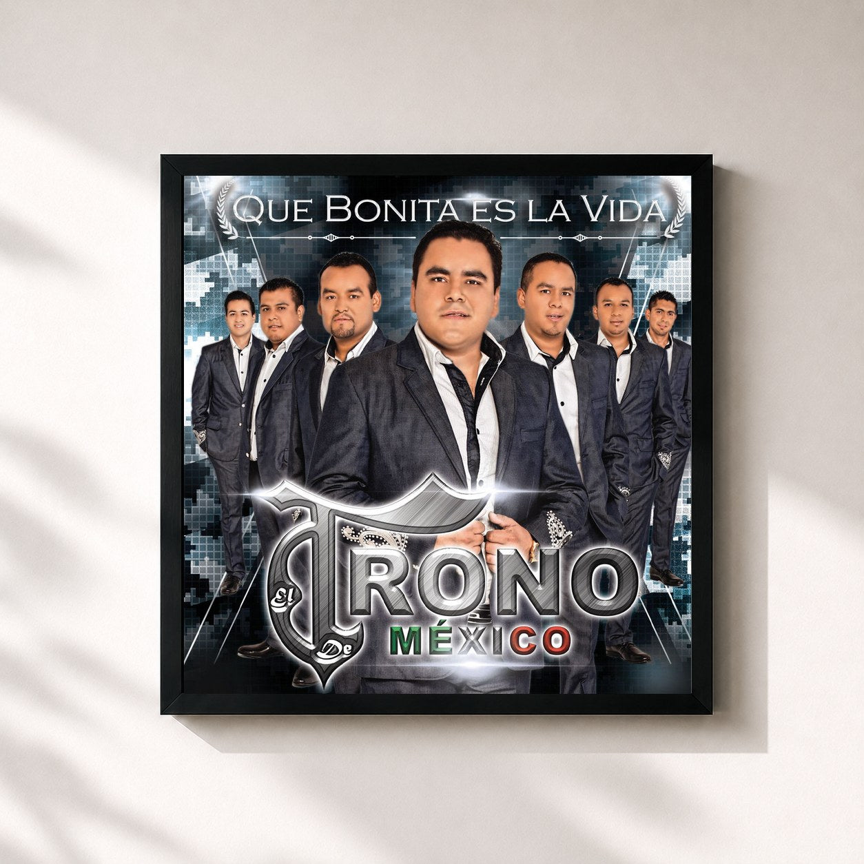 #noir Tableau carré de l'album Que Bonita Es la Vida de El Trono de Mexico, cadre noir 32x32 cm