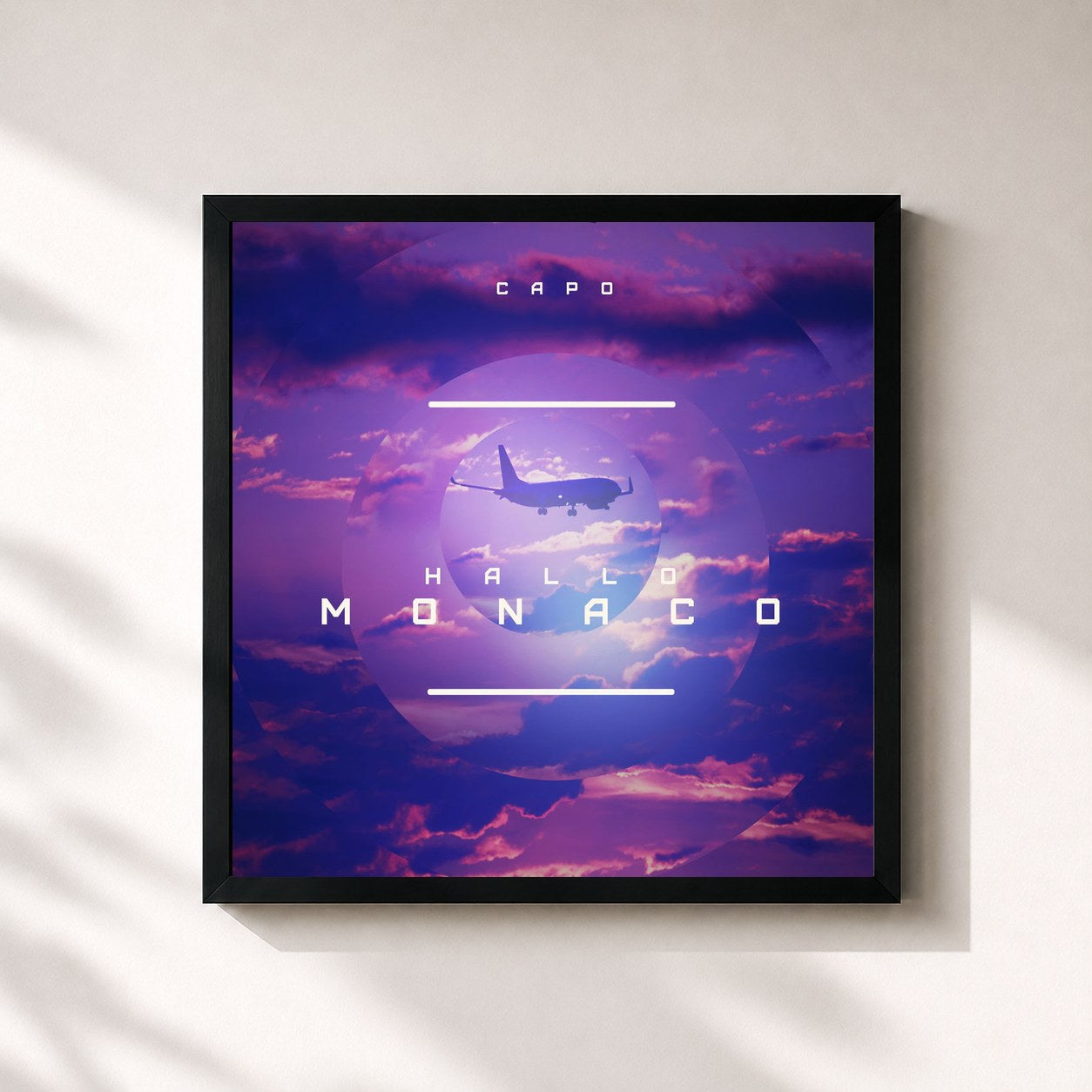 #noir Tableau carré de l'album Hallo Monaco de CAPO, cadre noir 32x32 cm