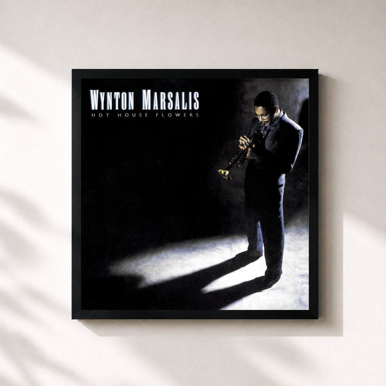 #noir Tableau carré de l'album Hot House Flowers de Wynton Marsalis, cadre noir 32x32 cm