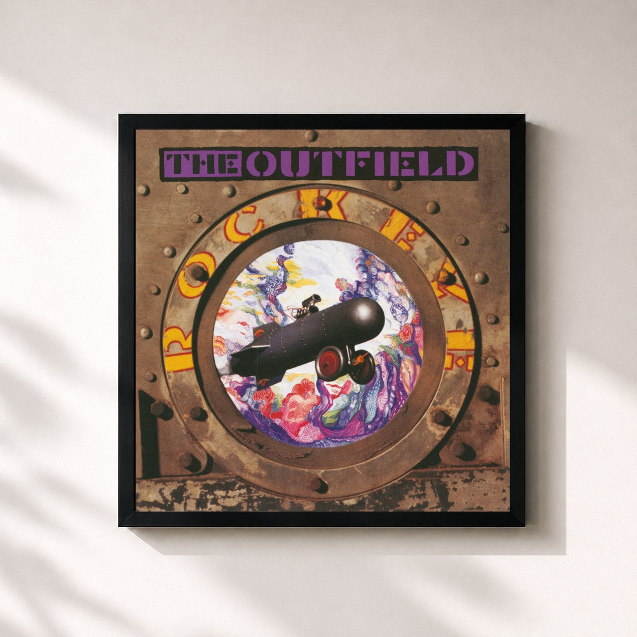 #noir Tableau carré de l'album Rockeye de The Outfield, cadre noir 32x32 cm