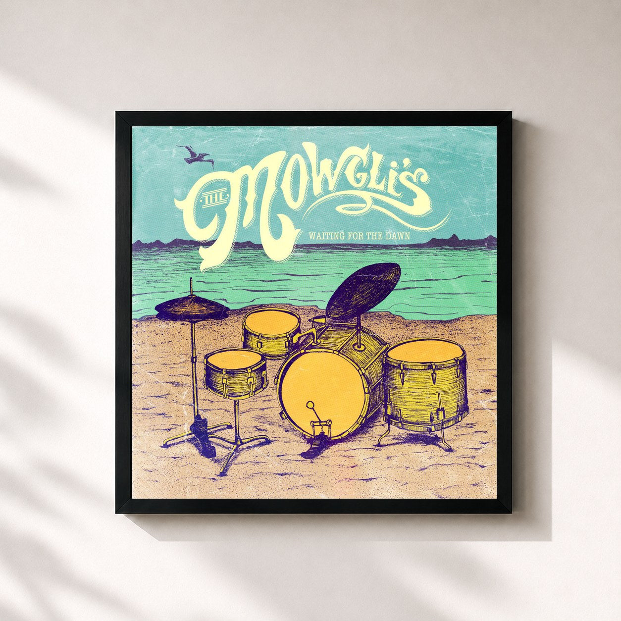 #noir Tableau carré de l'album Waiting For The Dawn de The Mowgli's, cadre noir 32x32 cm