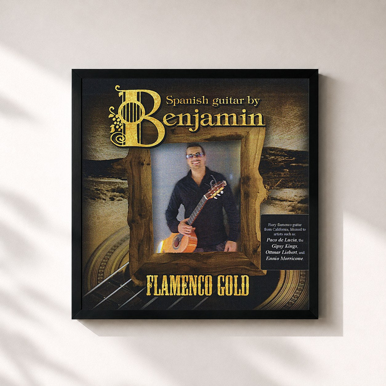 #noir Tableau carré de l'album Flamenco Gold de Benjamin, cadre noir 32x32 cm