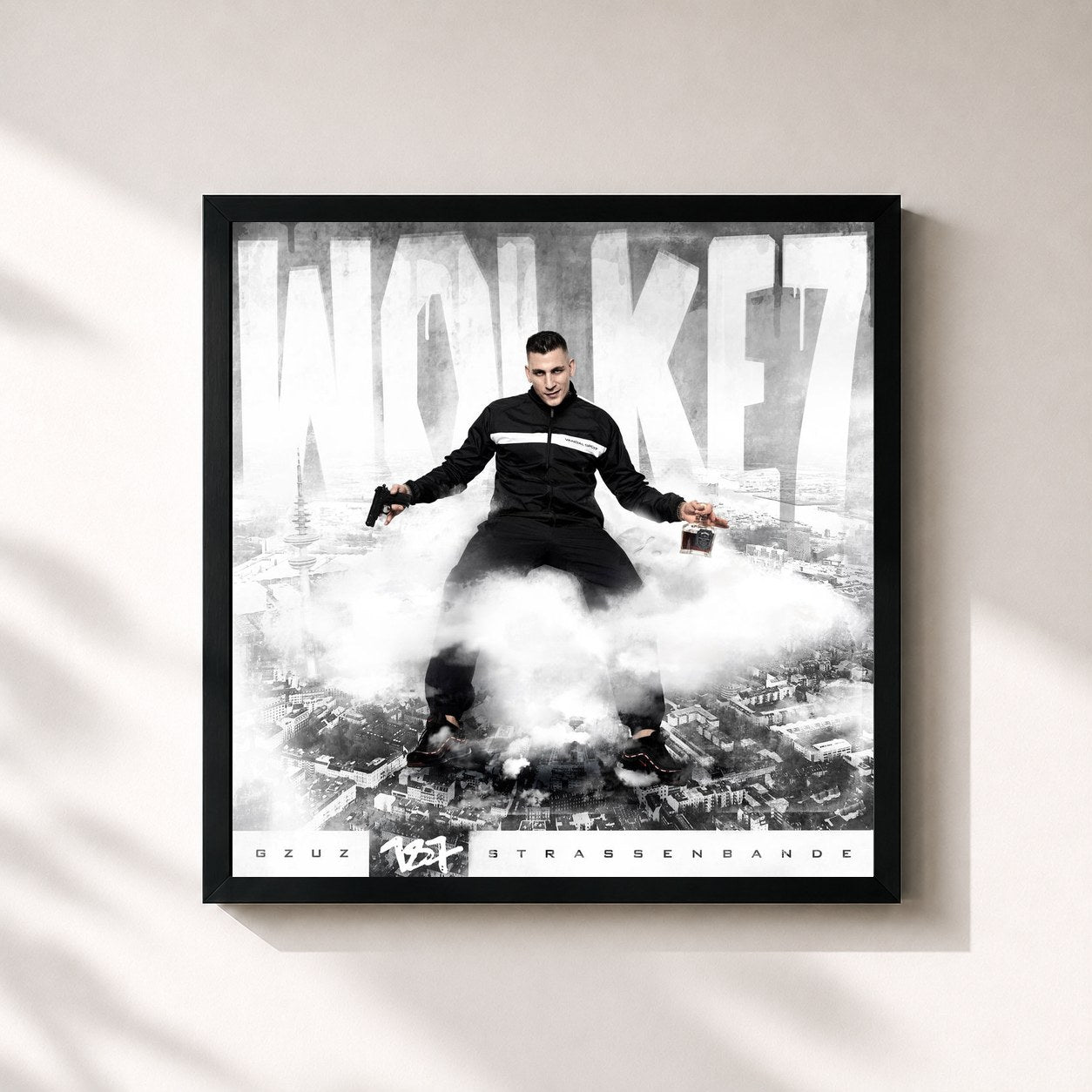 #noir Tableau carré de l'album Wolke 7 de Gzuz, cadre noir 32x32 cm