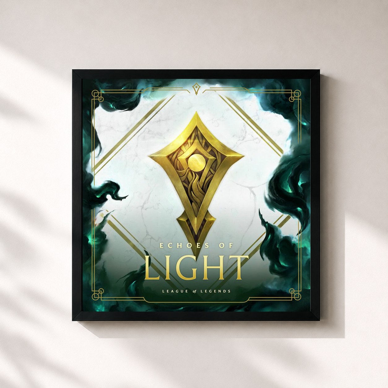 #noir Tableau carré de l'album Echoes of Light de League of Legends, cadre noir 32x32 cm