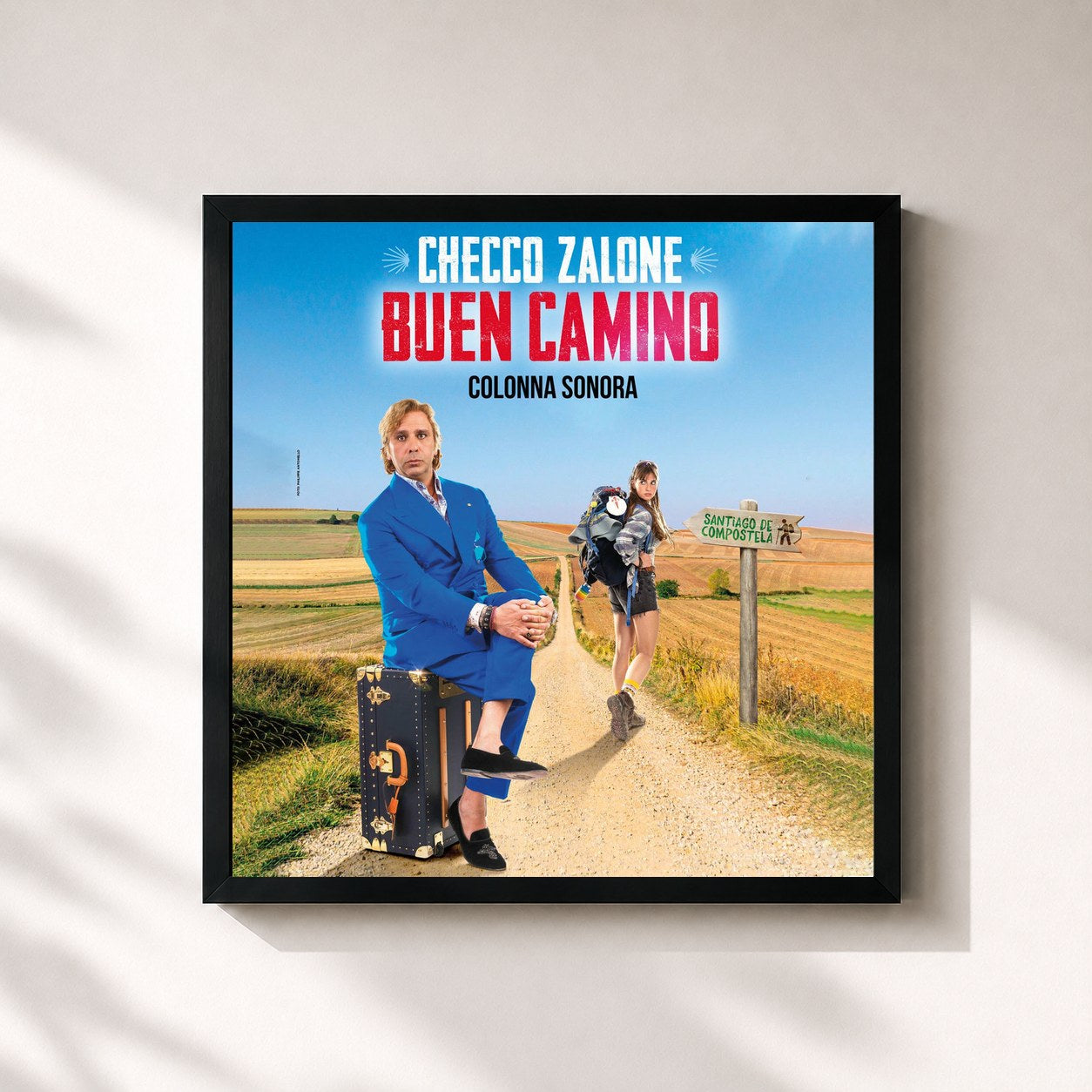 #noir Tableau carré de l'album Buen Camino (Colonna Sonora Originale) de Checco Zalone, cadre noir 32x32 cm