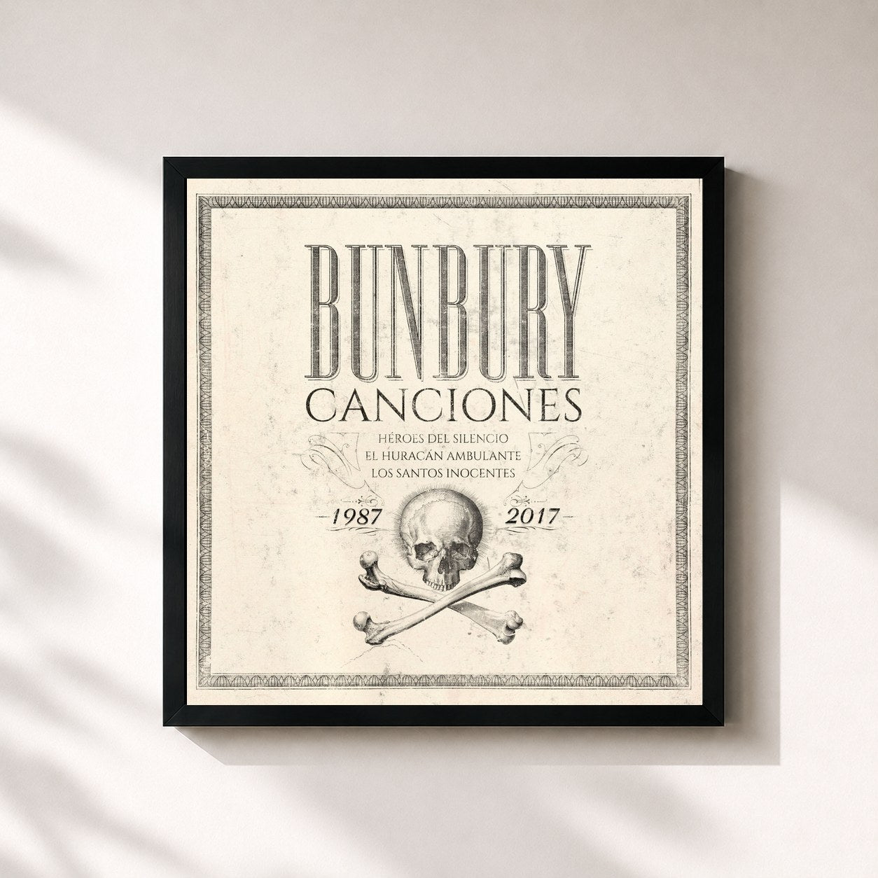 #noir Tableau carré de l'album Canciones 1987-2017 (2018 Remaster) de Bunbury, cadre noir 32x32 cm