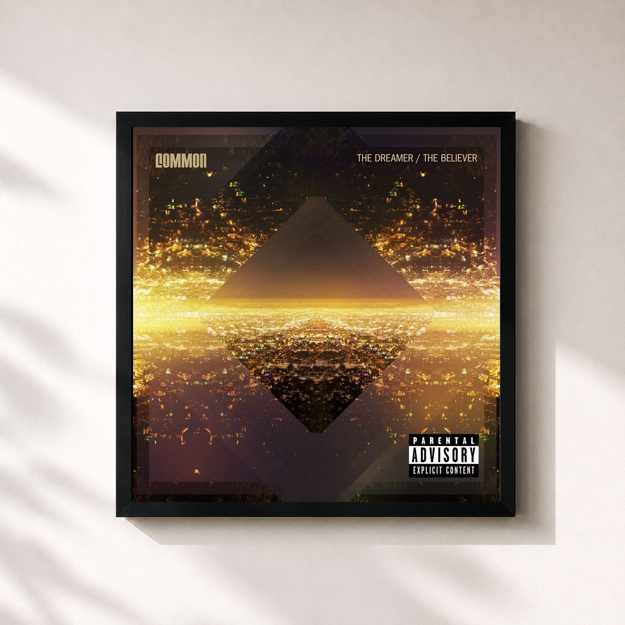 #noir Tableau carré de l'album The Dreamer, The Believer de Common, cadre noir 32x32 cm