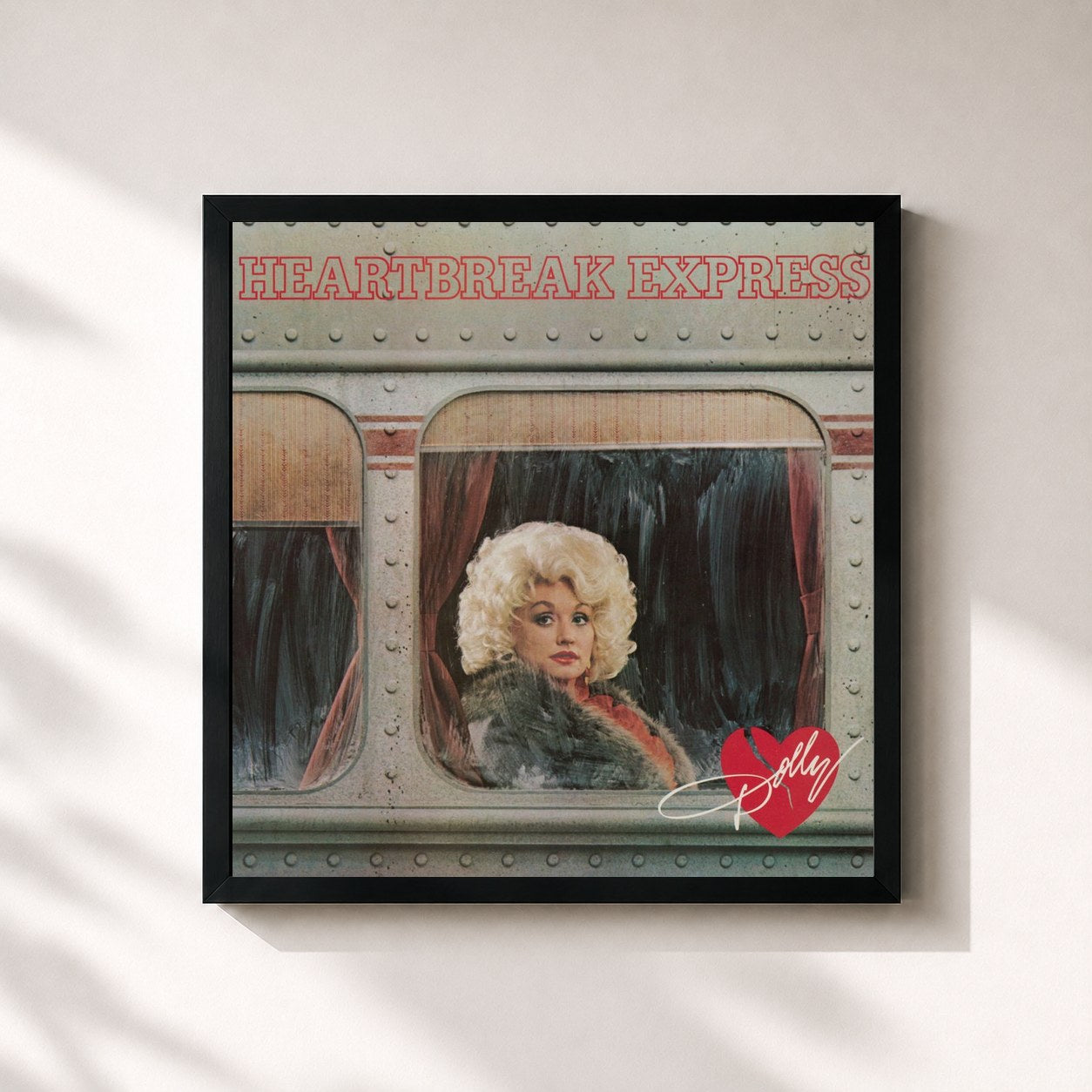 #noir Tableau carré de l'album Heartbreak Express de Dolly Parton, cadre noir 32x32 cm
