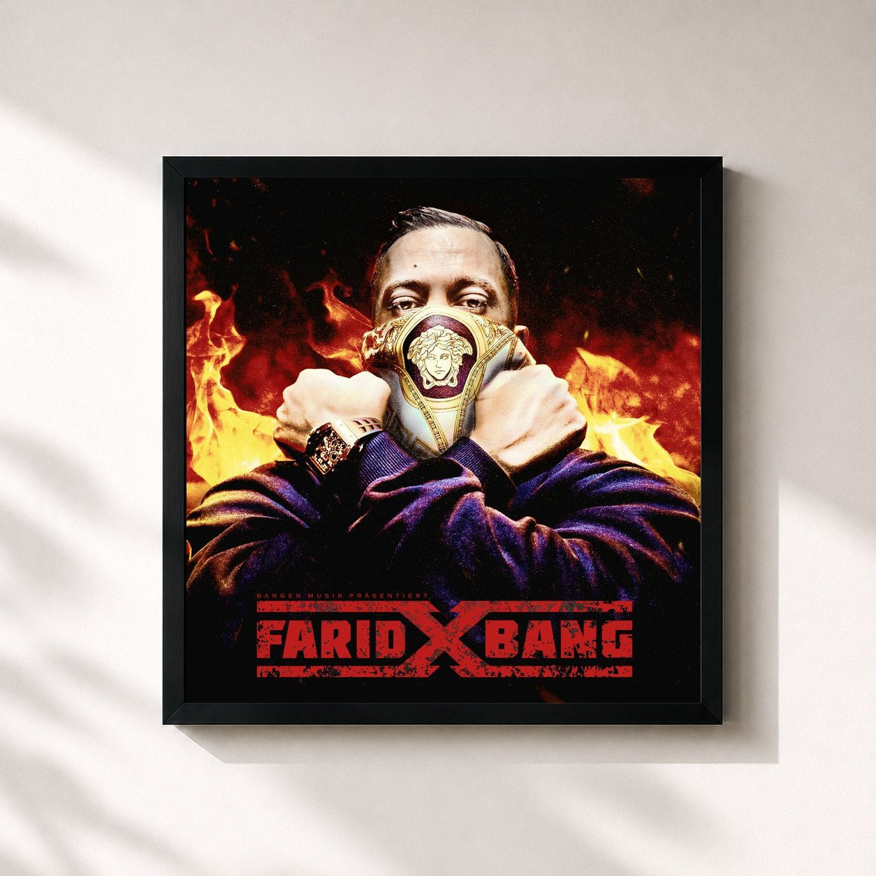 #noir Tableau carré de l'album X de Farid Bang, cadre noir 32x32 cm
