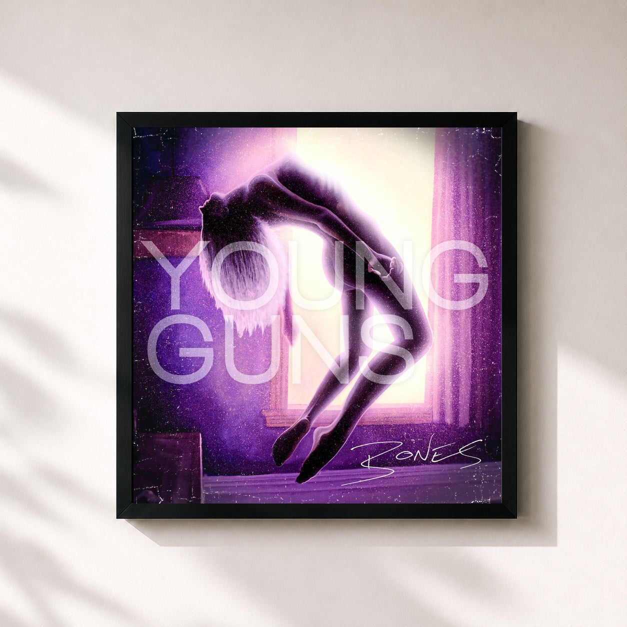 #noir Tableau carré de l'album Bones de Young Guns, cadre noir 32x32 cm