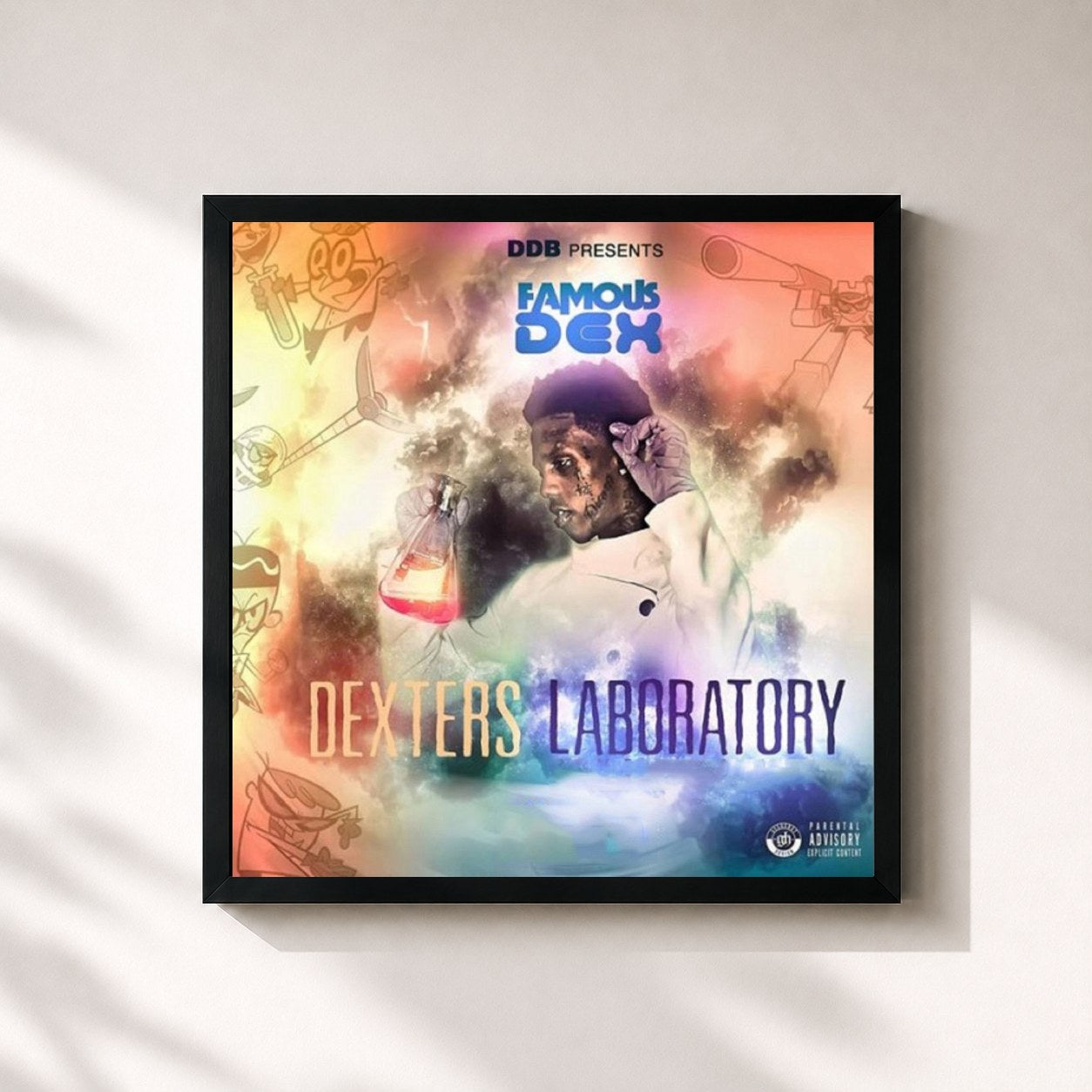 #noir Tableau carré de l'album Dexter's Laboratory de Famous Dex, cadre noir 32x32 cm