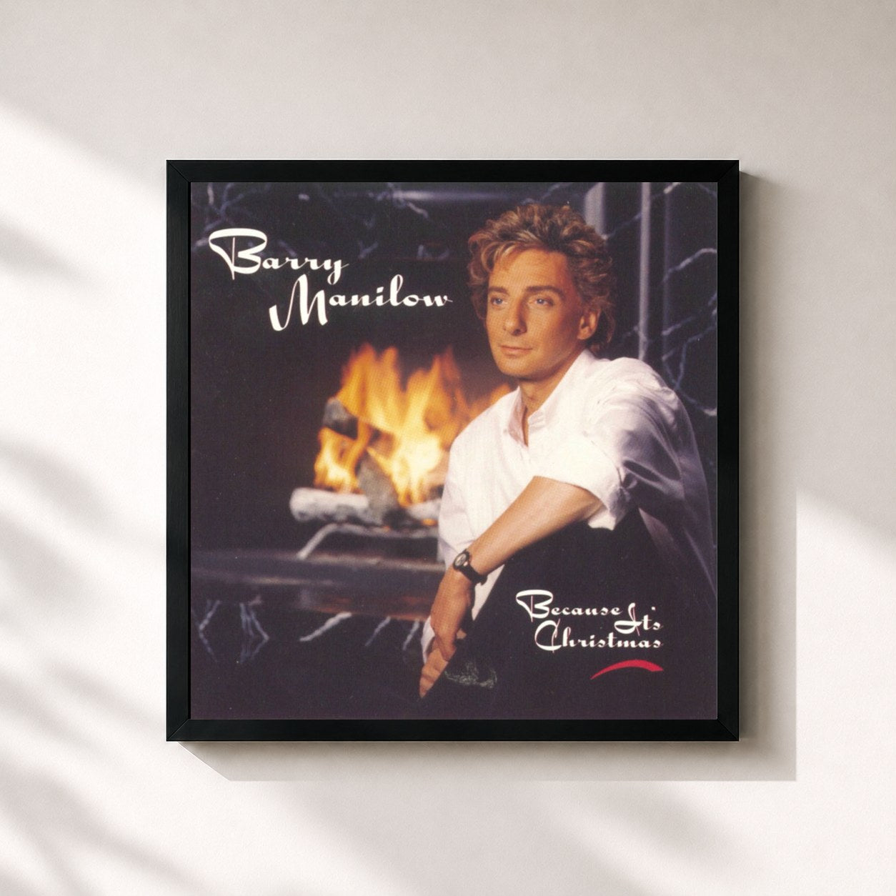 #noir Tableau carré de l'album Because It's Christmas de Barry Manilow, cadre noir 32x32 cm