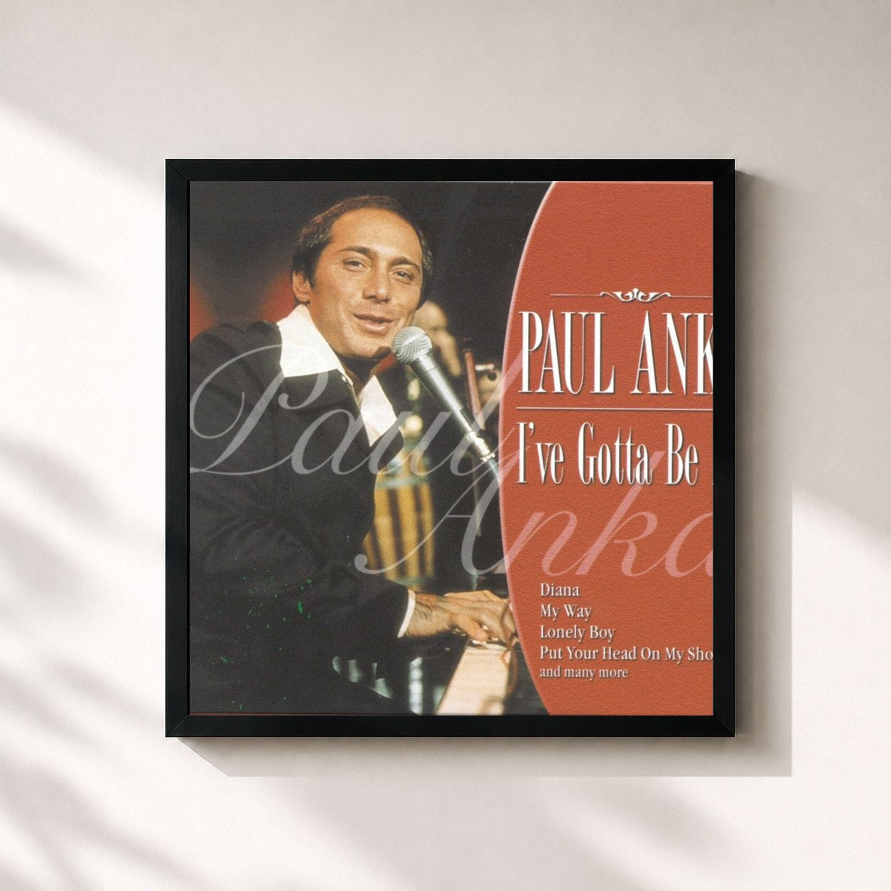 #noir Tableau carré de l'album I've Gotta Be Me de Paul Anka, cadre noir 32x32 cm
