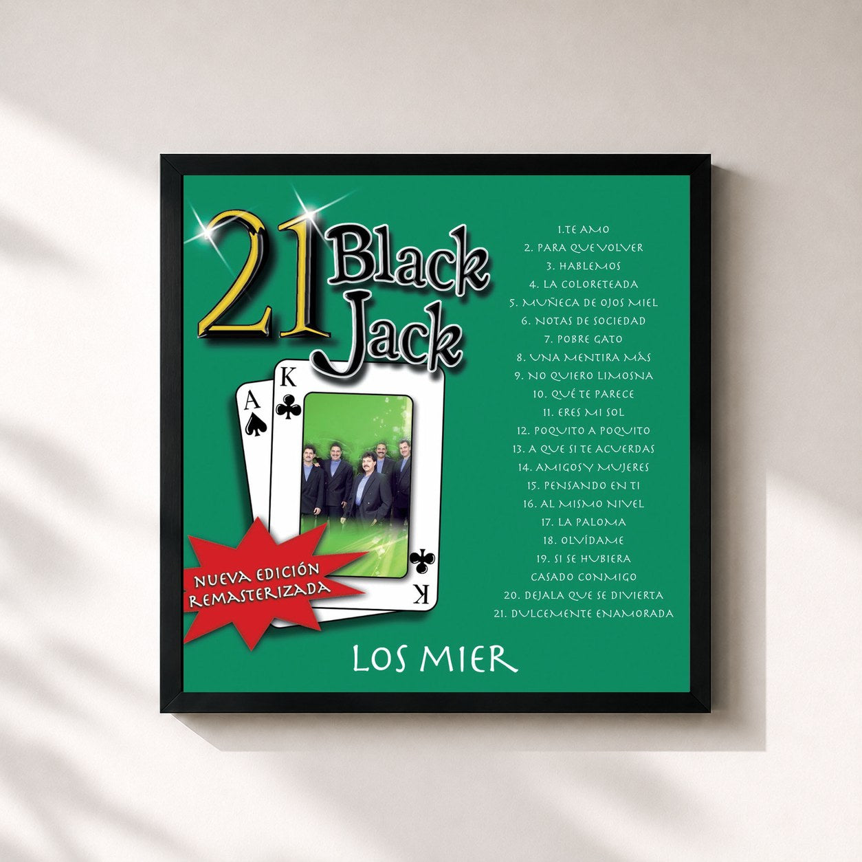 #noir Tableau carré de l'album 21 Black Jack de Los Mier, cadre noir 32x32 cm