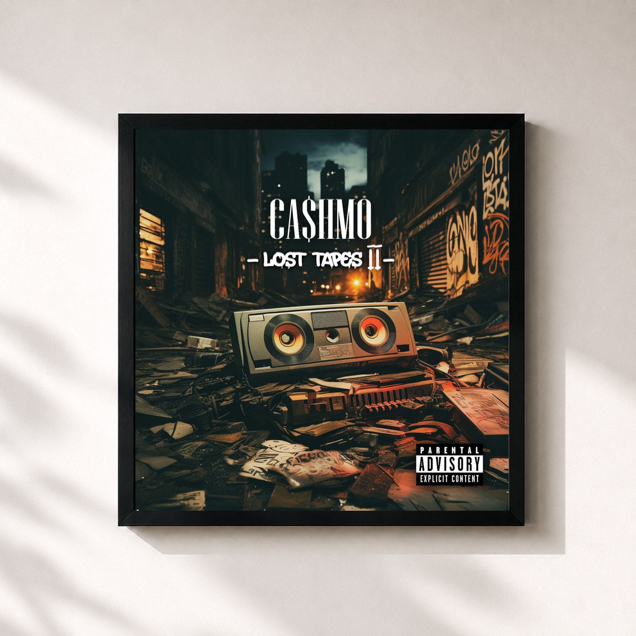 #noir Tableau carré de l'album Lost Tapes II de Cashmo, cadre noir 32x32 cm