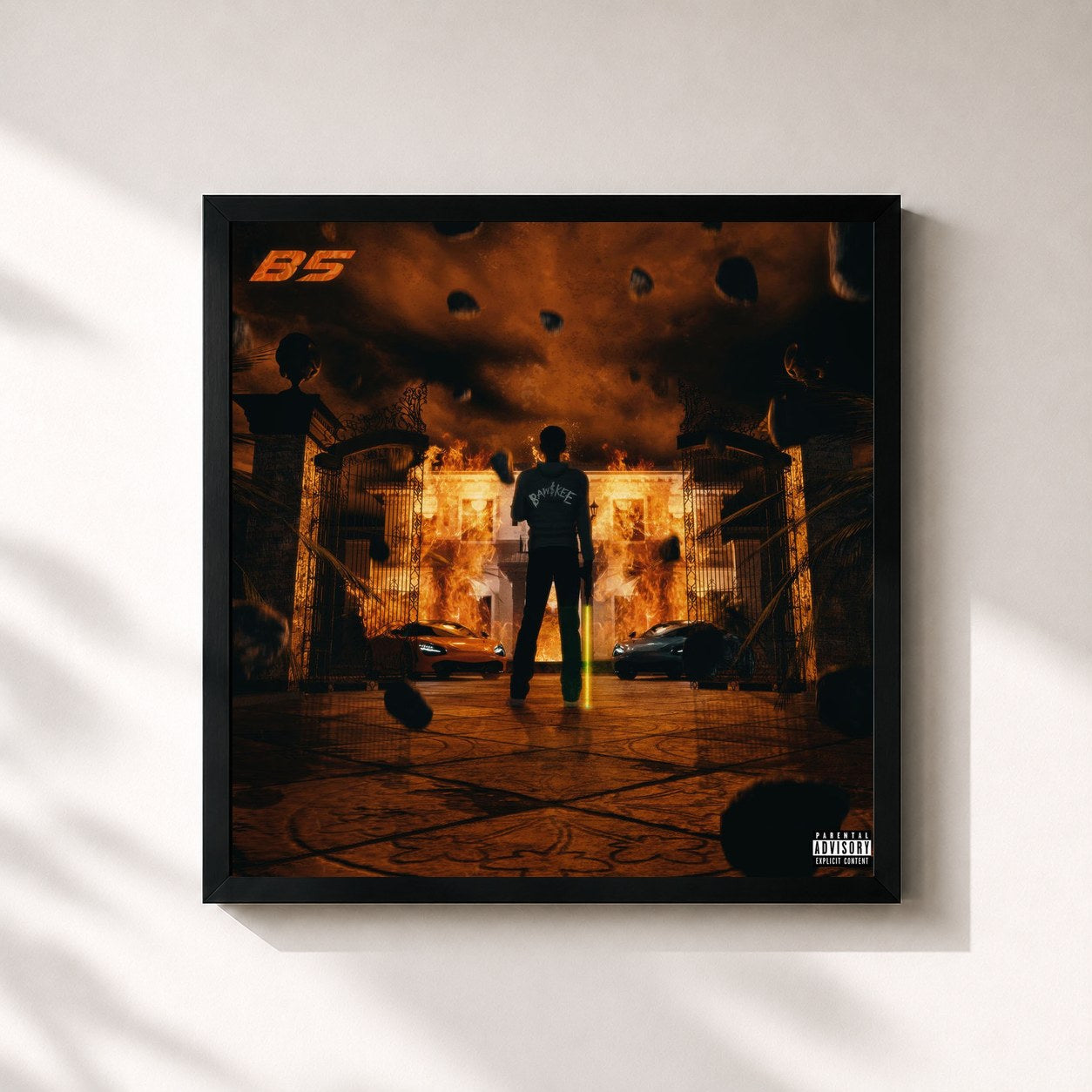 #noir Tableau carré de l'album Bawskee 5 de Comethazine, cadre noir 32x32 cm