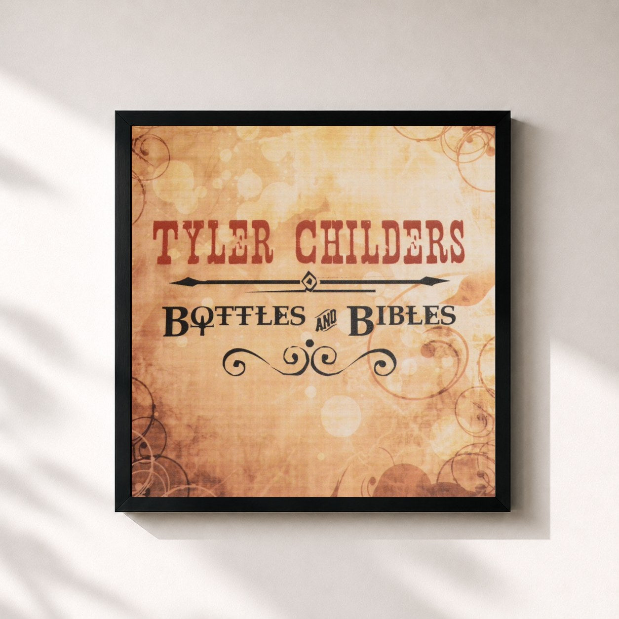 #noir Tableau carré de l'album Bottles and Bibles de Tyler Childers, cadre noir 32x32 cm