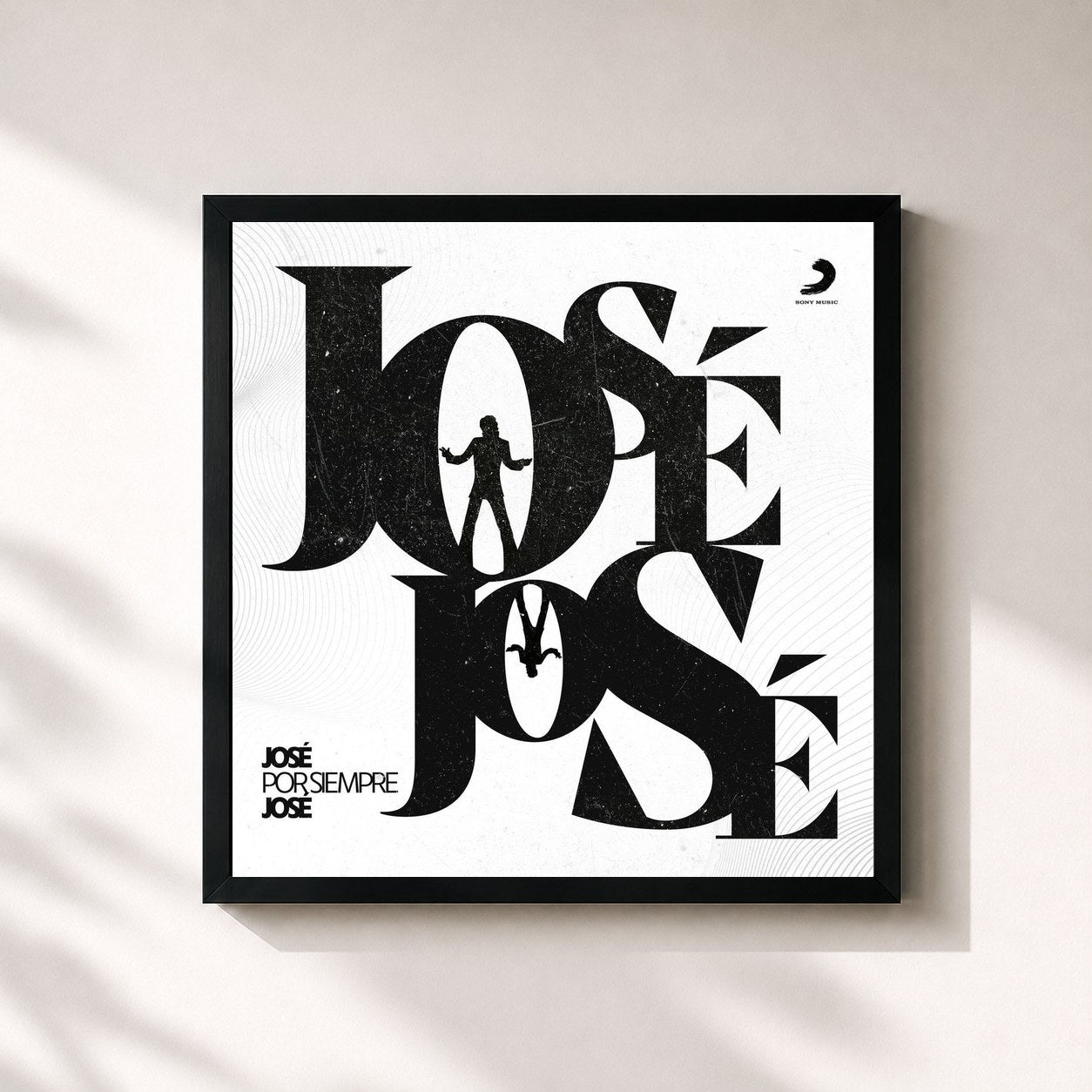 #noir Tableau carré de l'album José por Siempre José de José José, cadre noir 32x32 cm