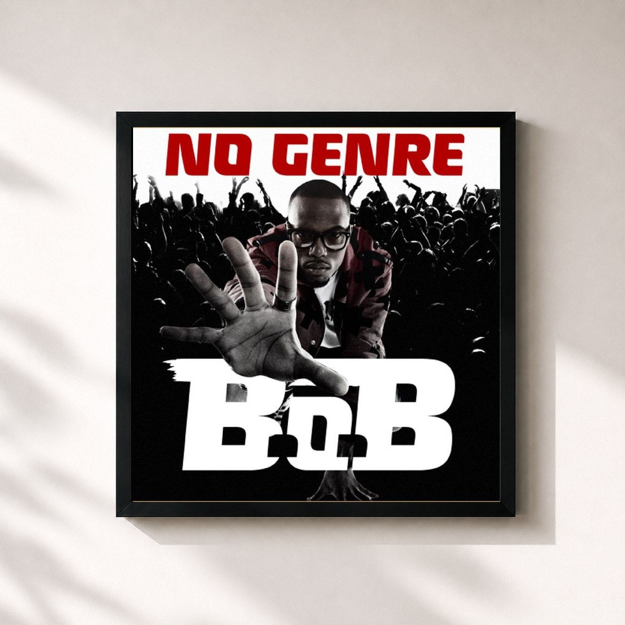 #noir Tableau carré de l'album No Genre de B.o.B, cadre noir 32x32 cm
