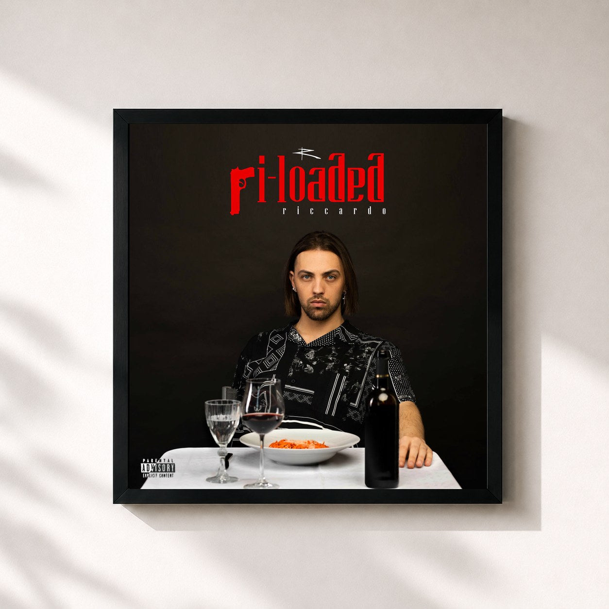 #noir Tableau carré de l'album RI-LOADED de Riccardo, cadre noir 32x32 cm