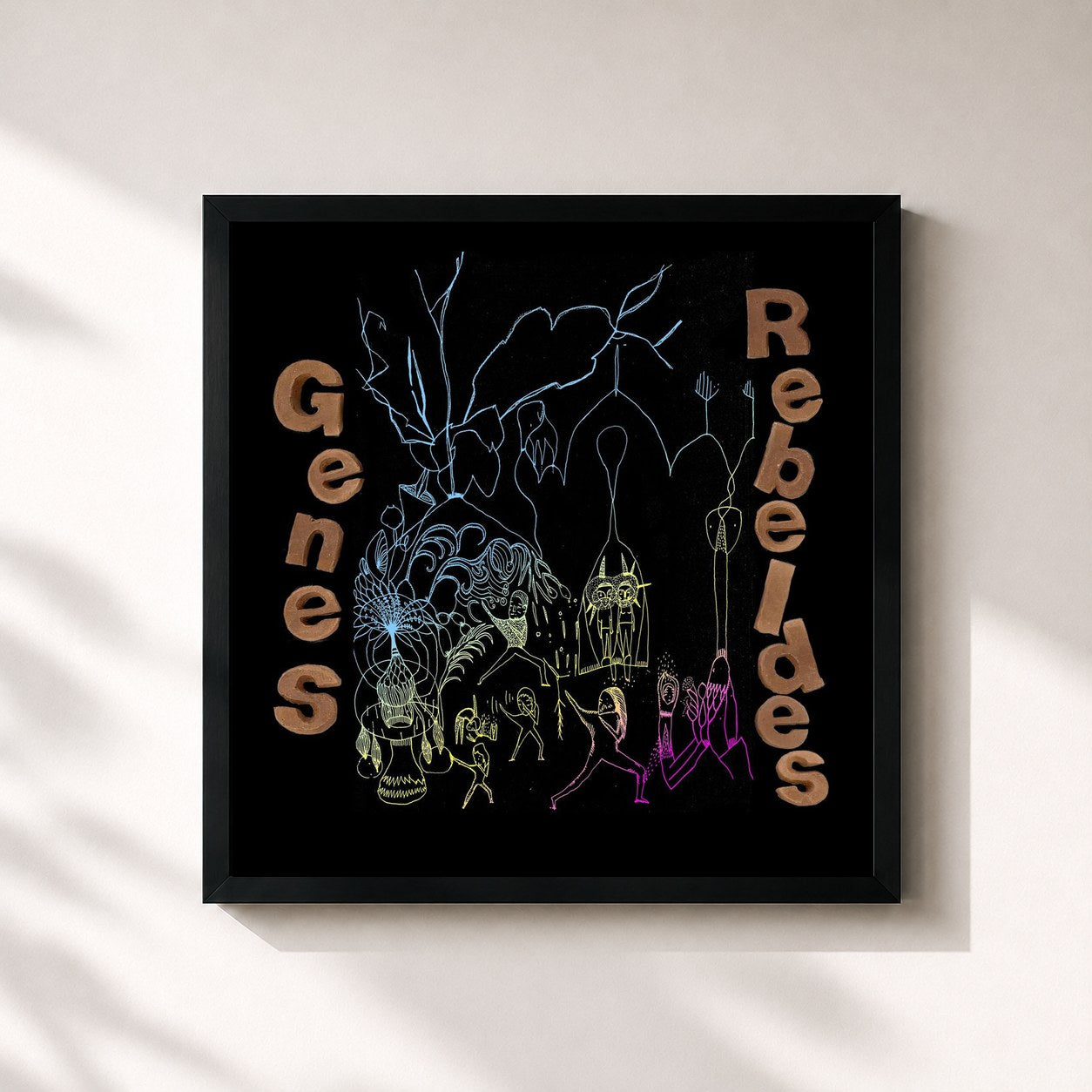 #noir Tableau carré de l'album Genes Rebeldes de Aterciopelados, cadre noir 32x32 cm