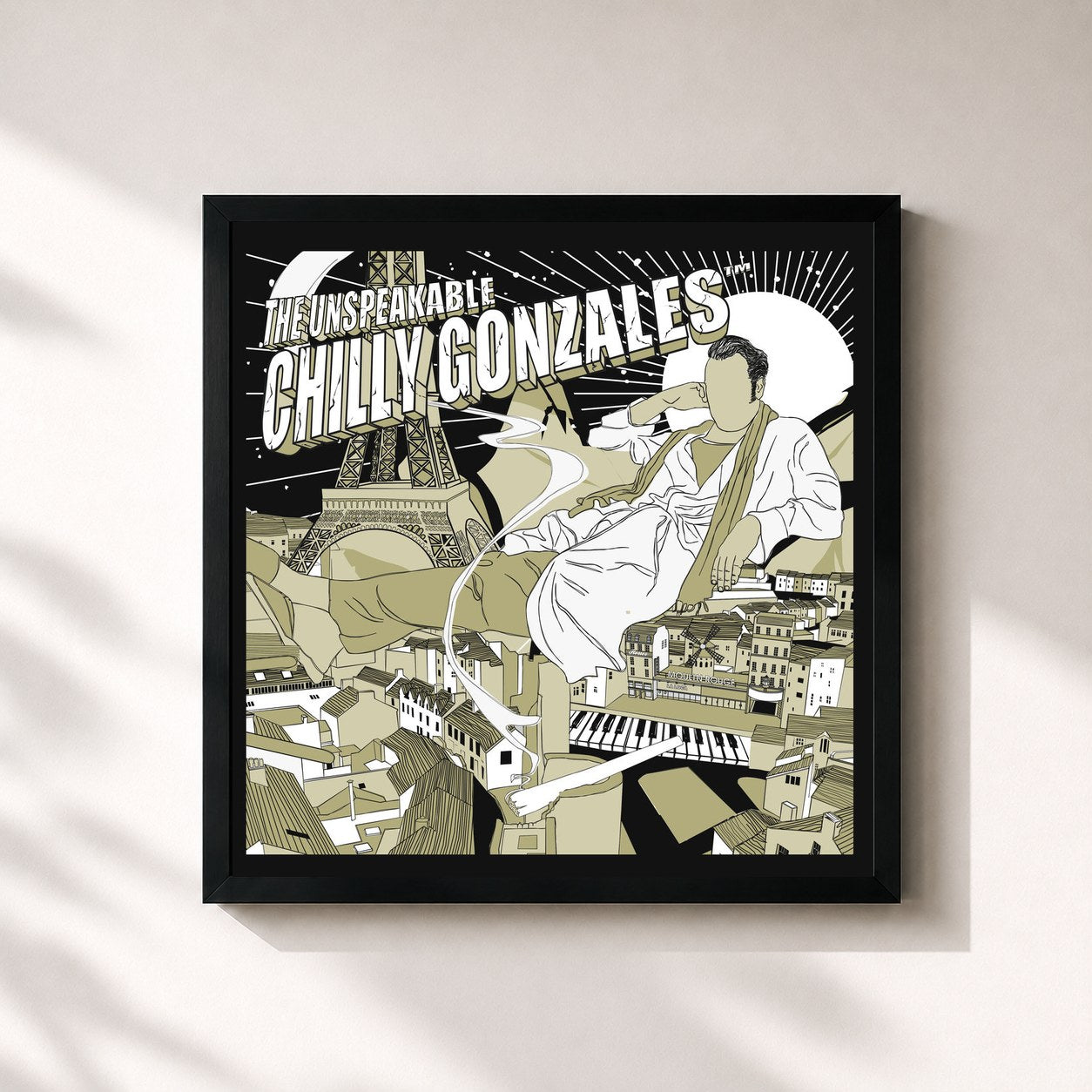 #noir Tableau carré de l'album The Unspeakable Chilly Gonzales de Chilly Gonzales, cadre noir 32x32 cm