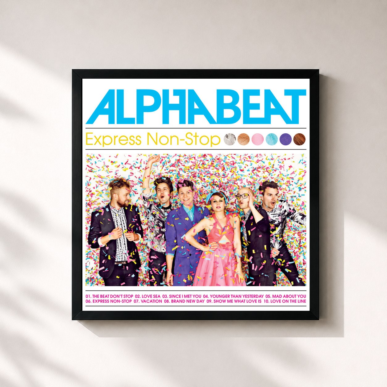 #noir Tableau carré de l'album Express Non-Stop de Alphabeat, cadre noir 32x32 cm