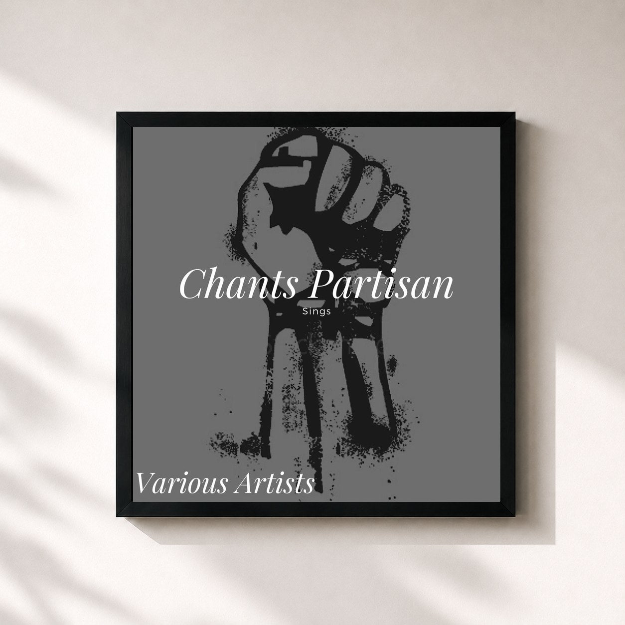 #noir Tableau carré de l'album Chants Partisan Sings de Patrick Bruel, cadre noir 32x32 cm