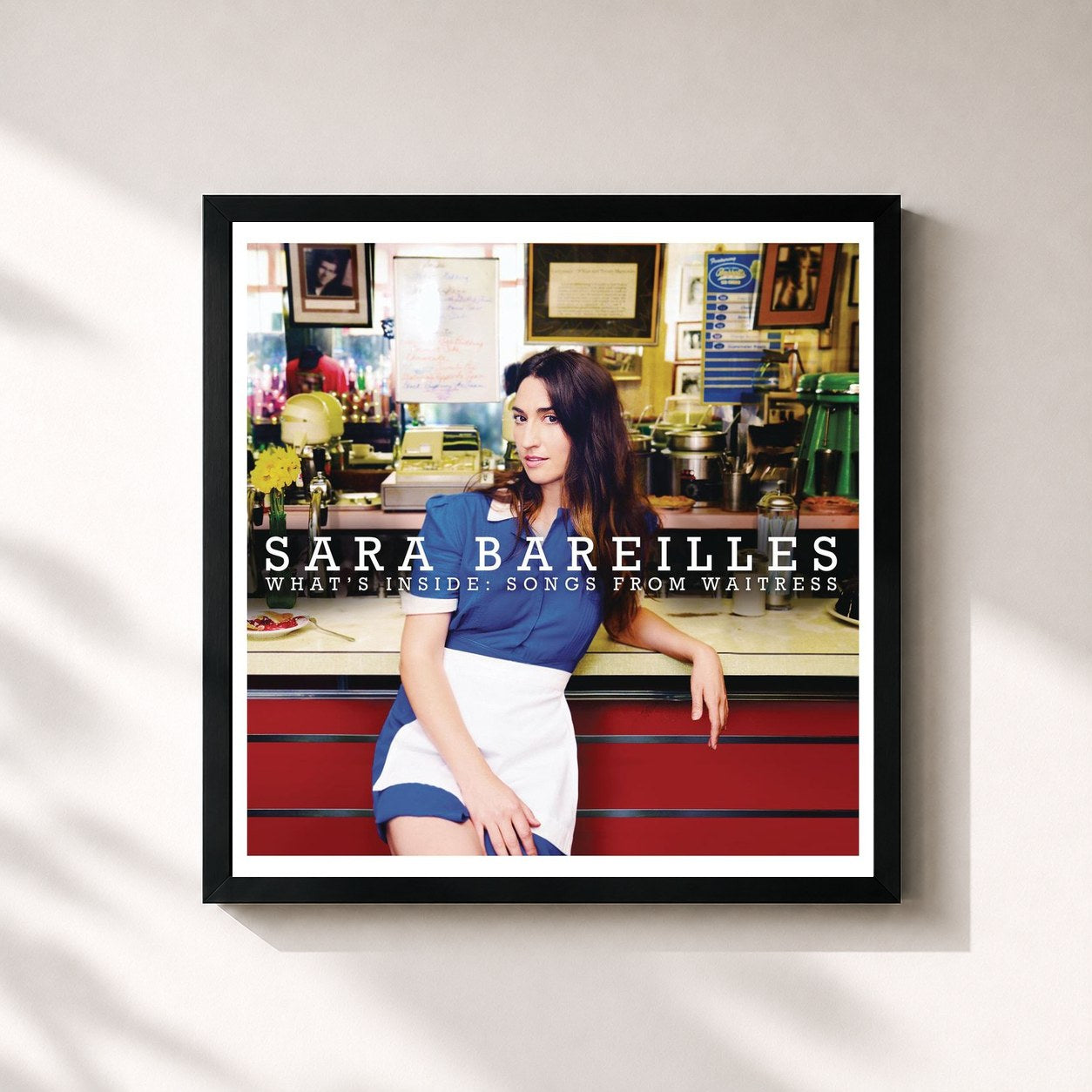 #noir Tableau carré de l'album What's Inside: Songs from Waitress de Sara Bareilles, cadre noir 32x32 cm