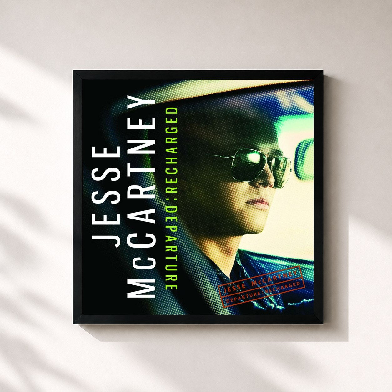 #noir Tableau carré de l'album Departure - Recharged de Jesse McCartney, cadre noir 32x32 cm