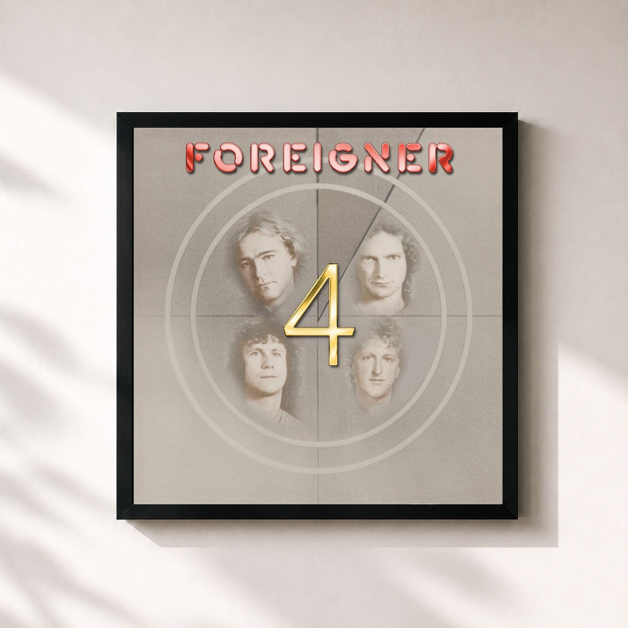 #noir Tableau carré de l'album 4 (2025 Remix) de Foreigner, cadre noir 32x32 cm