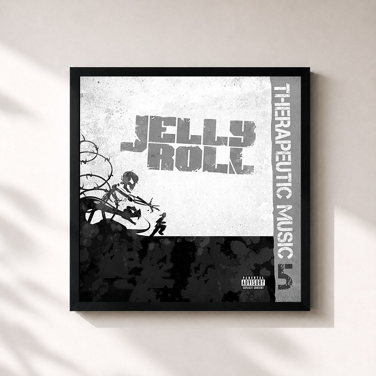 #noir Tableau carré de l'album Therapeutic Music 5 de Jelly Roll, cadre noir 32x32 cm