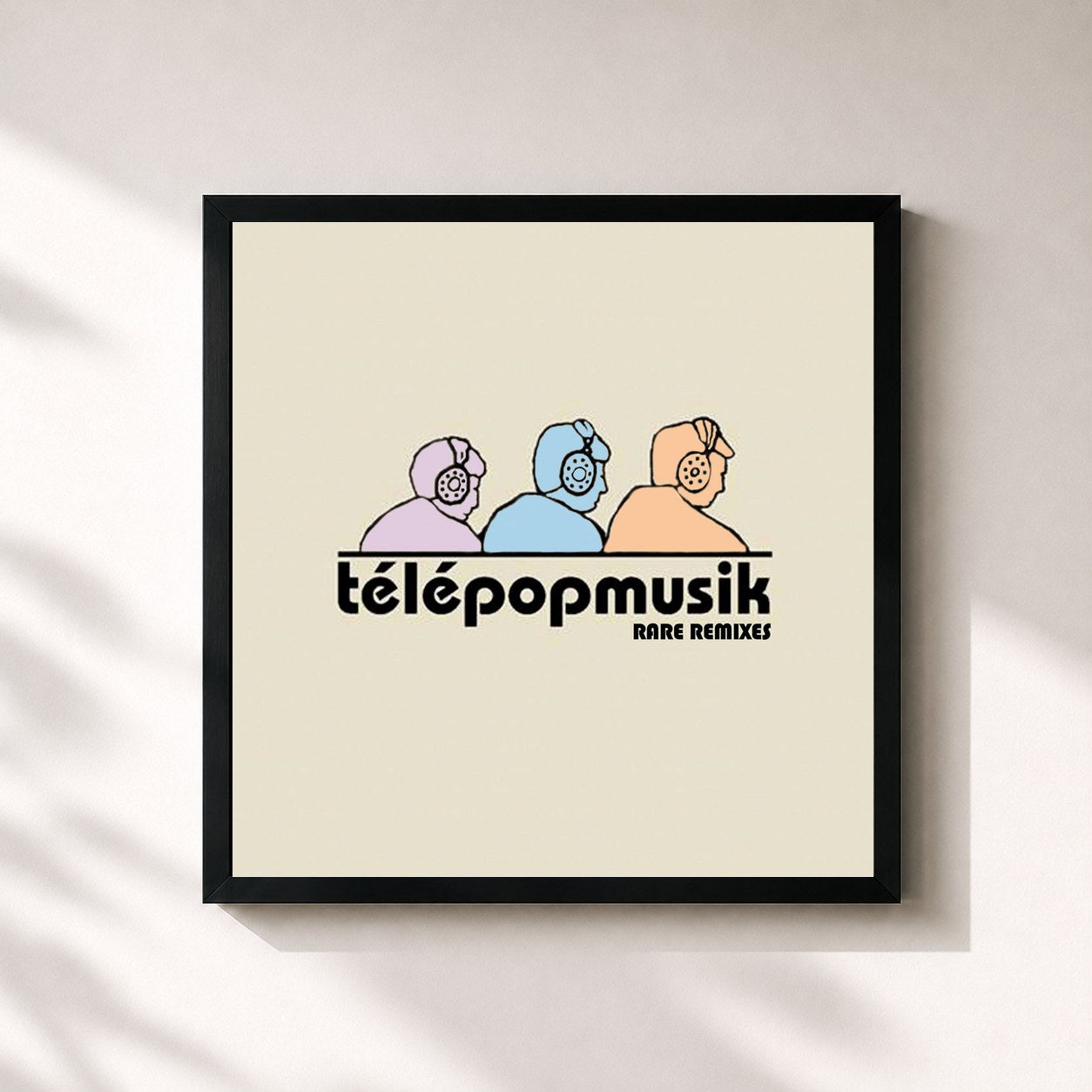 #noir Tableau carré de l'album Rare Remixes de Télépopmusik, cadre noir 32x32 cm