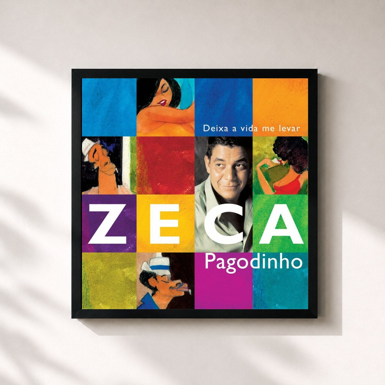 #noir Tableau carré de l'album Deixa A Vida Me Levar de Zeca Pagodinho, cadre noir 32x32 cm