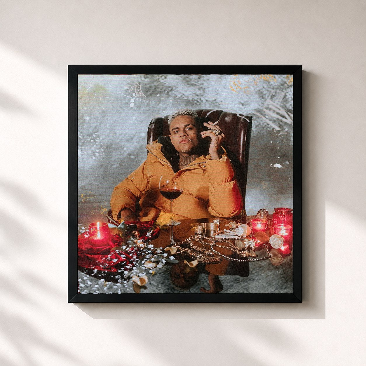 #noir Tableau carré de l'album LITTLE LOVE de MC Cabelinho, cadre noir 32x32 cm
