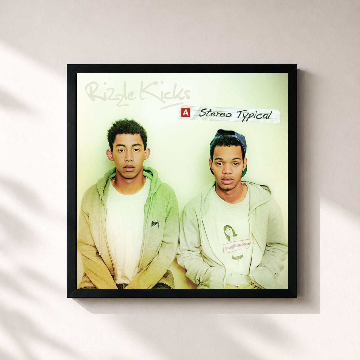 #noir Tableau carré de l'album Stereo Typical de Rizzle Kicks, cadre noir 32x32 cm