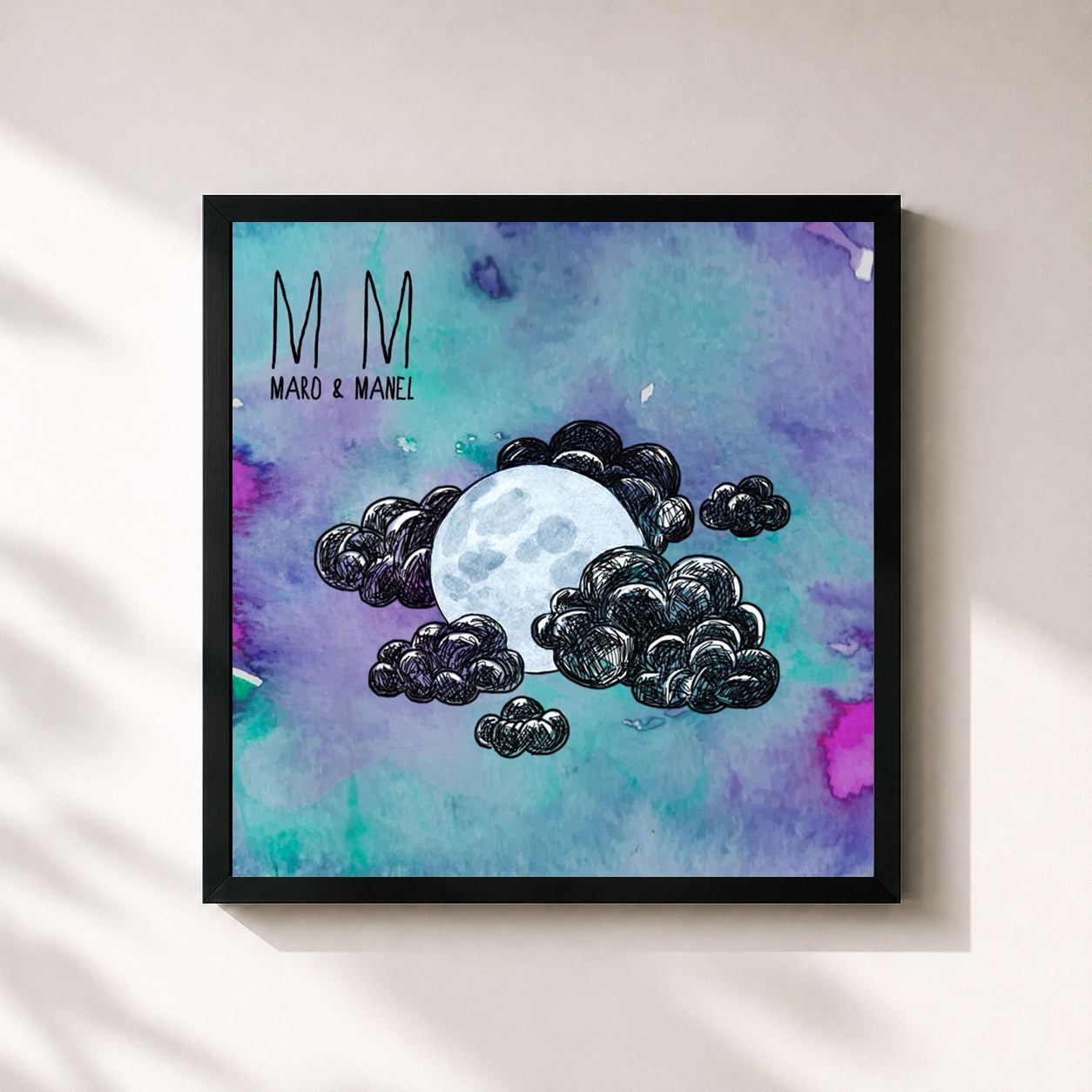 #noir Tableau carré de l'album MARO & Manel de MARO, cadre noir 32x32 cm