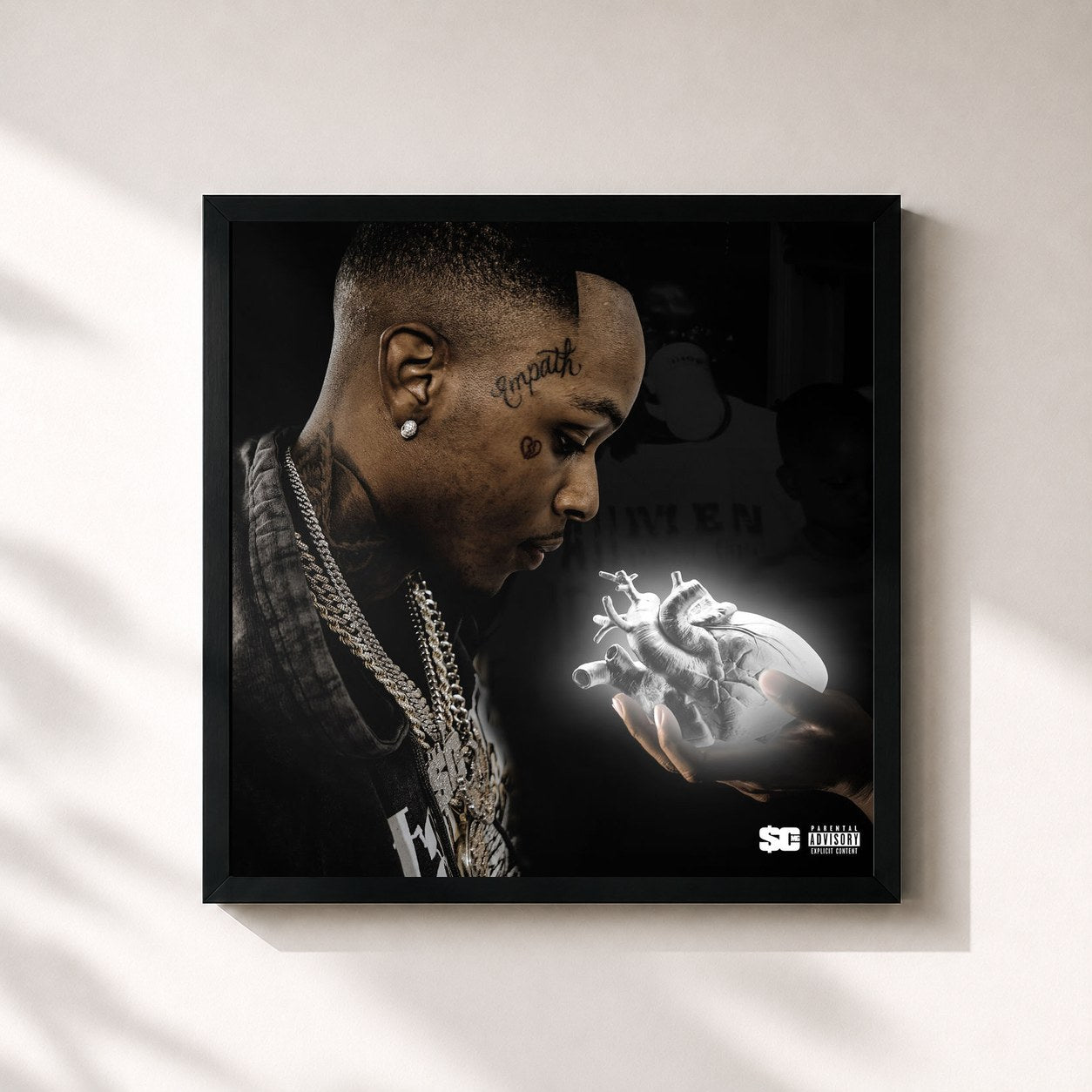 #noir Tableau carré de l'album Platinum Heart de Toosii, cadre noir 32x32 cm